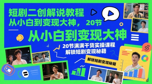 短剧二创解说教程,从小白到变现大神,20节满满干货实操课程,解锁短剧变现秘籍牛牛资源网-专注分享网络创业项目落地实操课程 – 全网首发_高质量创业项目输出牛牛资源网