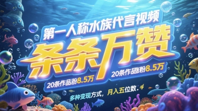 第一人称水族代言视频，条条万赞，20条作品涨粉7.8W，多种变现方式月入五位数牛牛资源网-专注分享网络创业项目落地实操课程 – 全网首发_高质量创业项目输出牛牛资源网