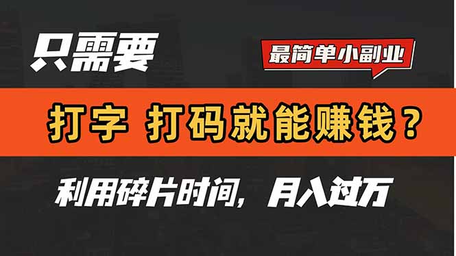 只需要打字，打码，就能赚钱？简单的赚钱小副业，利用碎片时间，月入过万牛牛资源网-专注分享网络创业项目落地实操课程 – 全网首发_高质量创业项目输出牛牛资源网