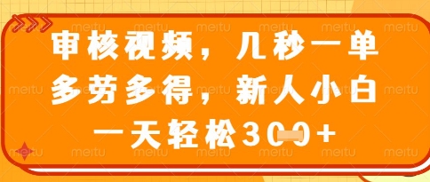 视频审核员，几秒一单，不限时间，不限地点，多做多得，新人小白一天轻松几张+【揭秘】牛牛资源网-专注分享网络创业项目落地实操课程 – 全网首发_高质量创业项目输出牛牛资源网