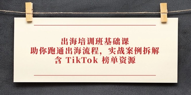 出海培训班基础课，助你跑通出海流程，实战案例拆解，含 TikTok 榜单资源牛牛资源网-专注分享网络创业项目落地实操课程 – 全网首发_高质量创业项目输出牛牛资源网