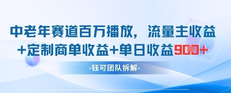中老年赛道百万播放+流量主收益+定制收益，单日收益9张牛牛资源网-专注分享网络创业项目落地实操课程 – 全网首发_高质量创业项目输出牛牛资源网